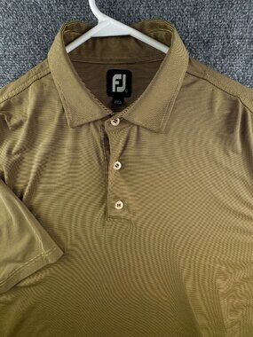 Footjoy Polo Shirt Men Large Gold Black Striped Pullover Golf Top Stretch Adult
